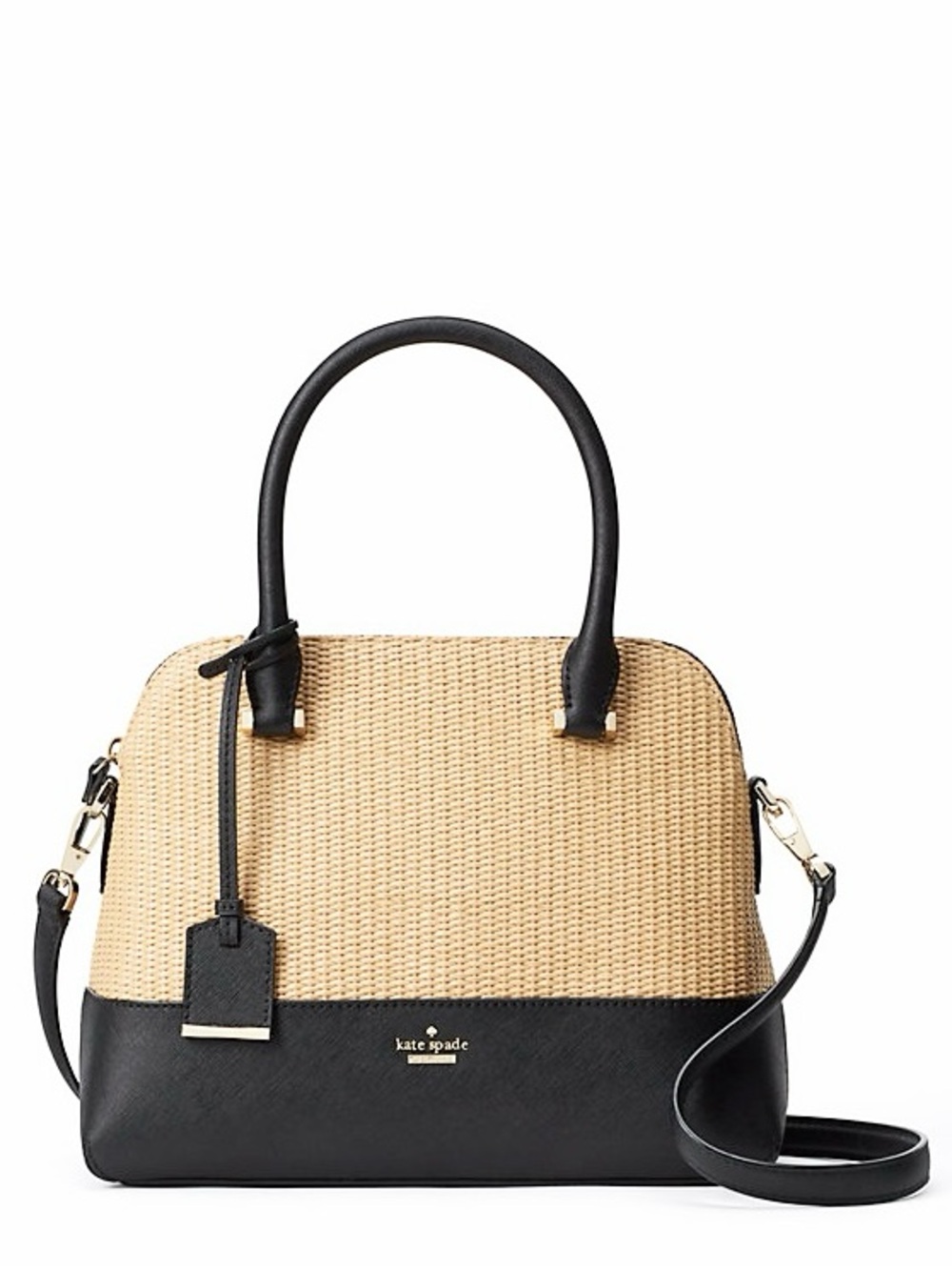 Kate Spade Cedar Street Straw Maise Satchel Black Raffia Dome Bag NWOT